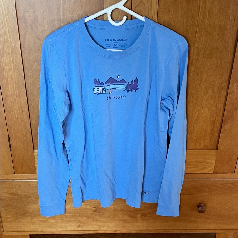 Life Is Good Light Blue Long Sleeve Tee with Outdoors Graphic